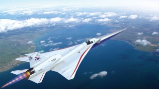 coastline land and water viewed from above the NASA supersonic plane