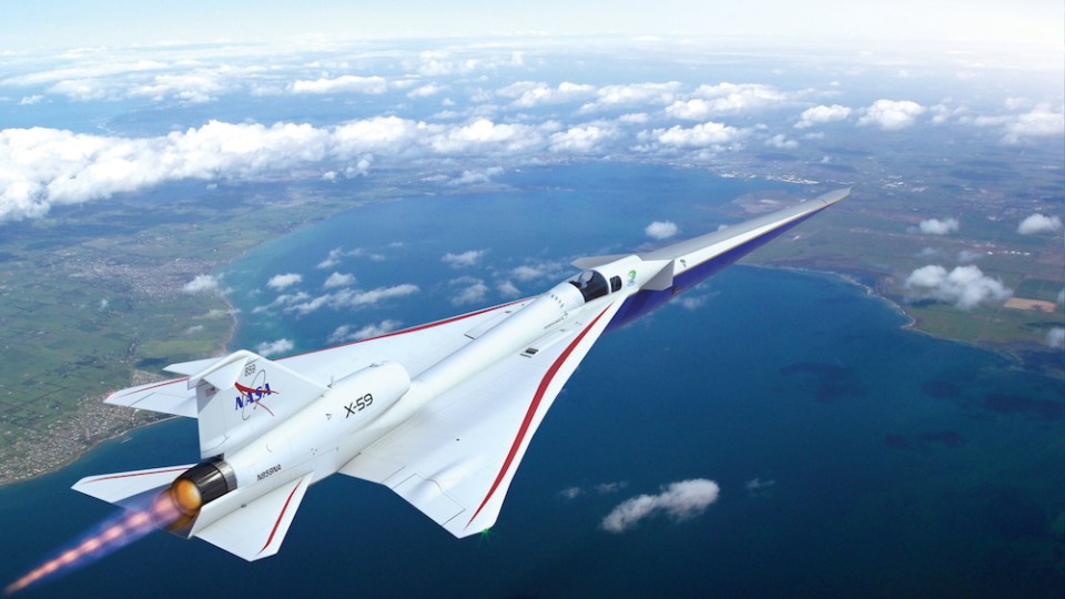 coastline land and water viewed from above the NASA supersonic plane