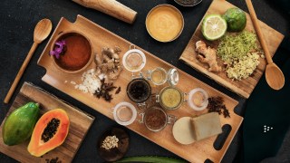 do-it-yourself scrub ingredients at Alchemy Bar at Six Senses Resort.