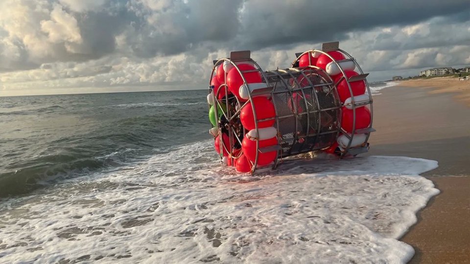 Pictured is Florida man Reza Baluchi's hamster wheel-like vessel