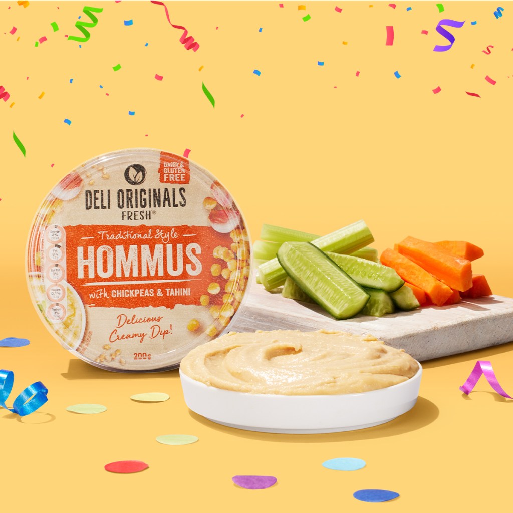 pictured is Deli Originals Fresh Hommus at ALDI