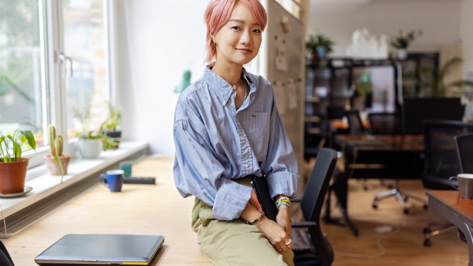 pictured is someone in business casual work attire