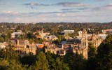 Australia, Victoria, VIC, Bendigo, Town Hall and Shamrock Hotel, elevated view, sunset