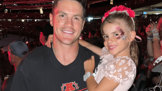 Pictured is Collingwood star and Swiftie dad Jack Crisp and his daughter Lilah
