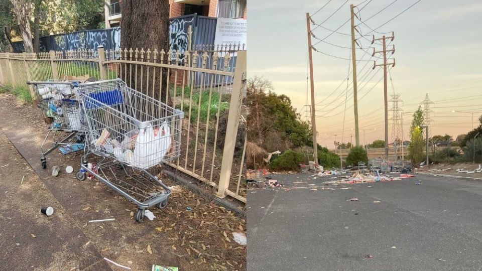 pictured is an abandoned trolley and dumped rubbish, two instances of the environment being impacted.