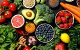 pictured are fruit and vegetables, staples in a good diet